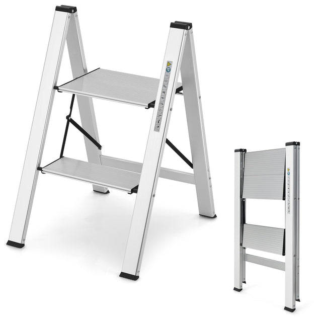 Goplus 2Step Ladder, Aluminum Folding Step Stool, Load up to 330 LBS