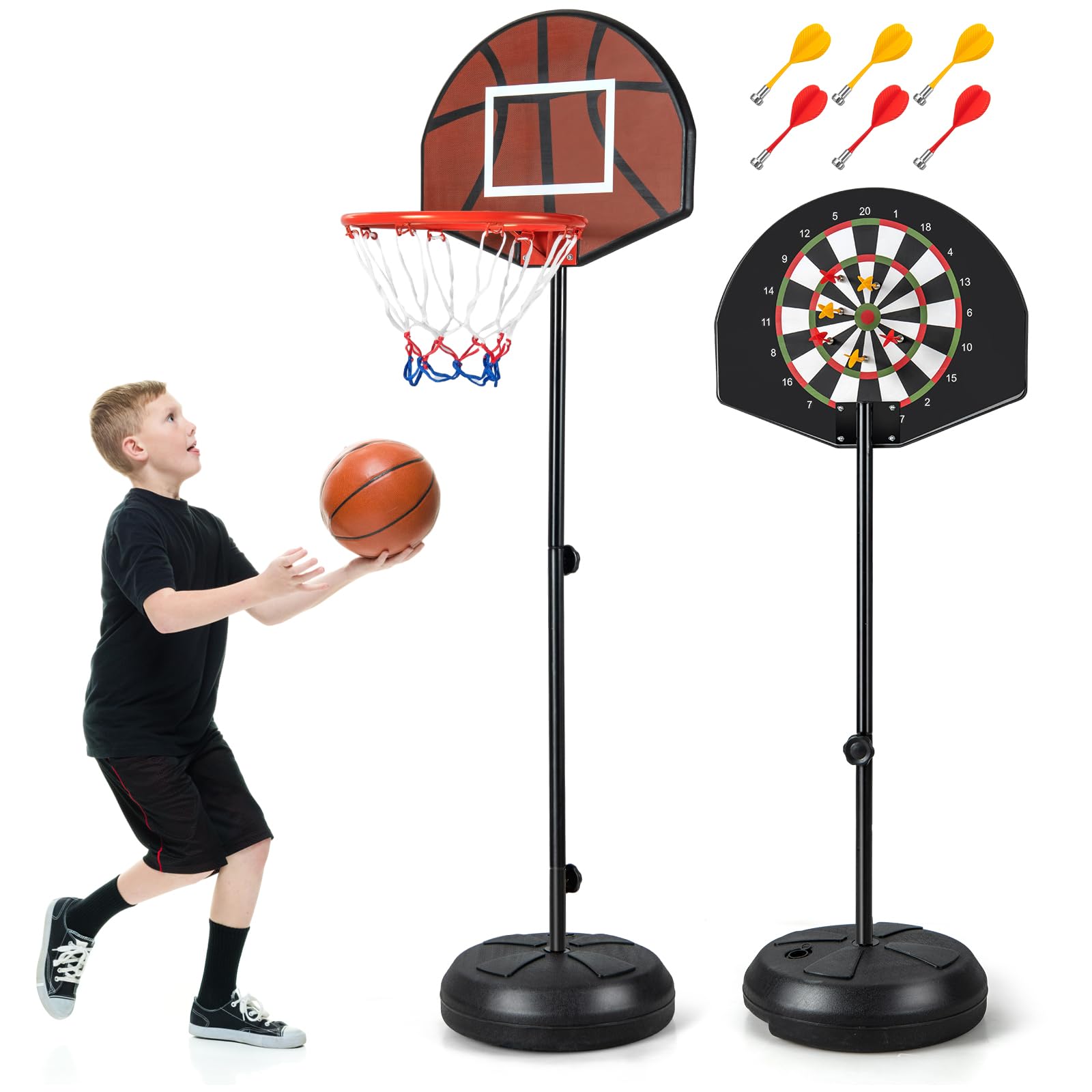 GoPlus Adjustable Kids Basketball Hoop - 3.3 To 7 FT Height, Shatterproof Backboard, Portable Base
