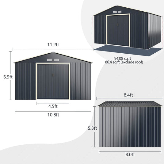Goplus Storage Shed, Metal Outdoor Building Organizer