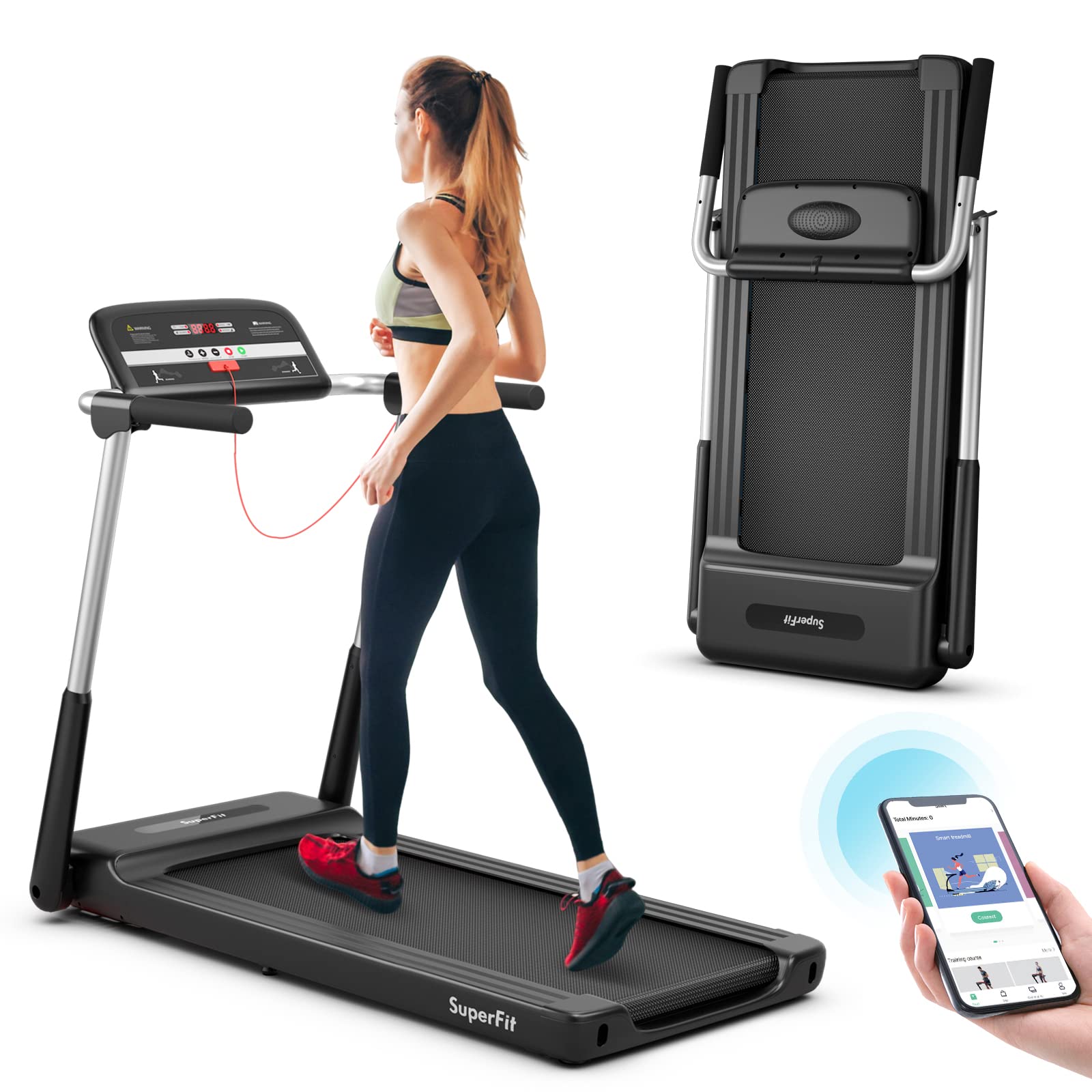 Goplus 2.25HP Folding Treadmill, Compact Superfit Treadmill with LED D