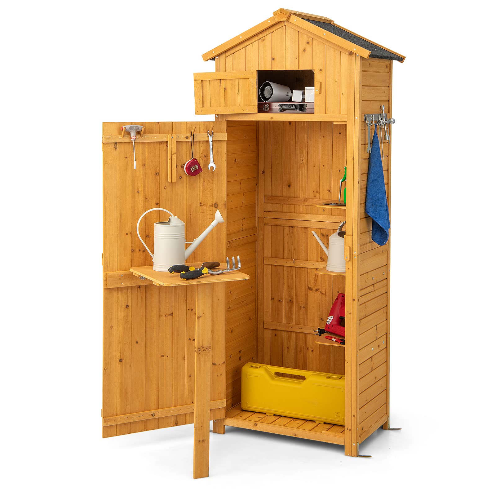 Goplus Outdoor Storage Shed, Wooden Garden Storage Cabinet with Lockab –  GoplusUS