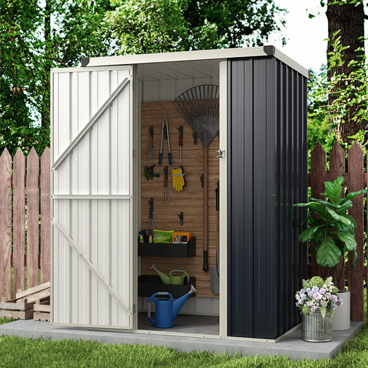 Goplus 4 x 3 FT Metal Outdoor Storage Shed, Snap-on Structures for Efficient Assembly, All-Weather Color Steel Utility Storage House