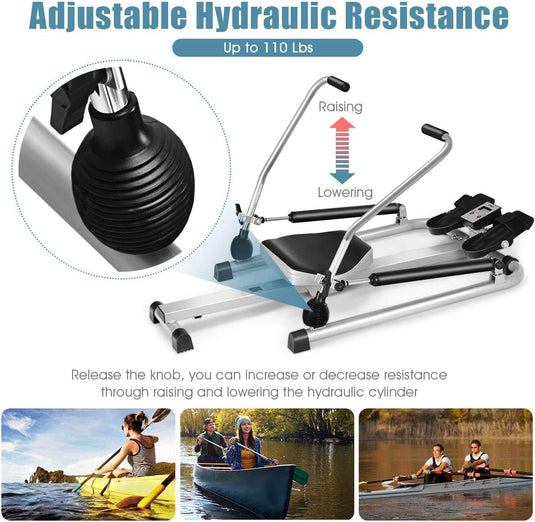 Goplus Hydraulic Rowing Machine Rower with LCD Monitor