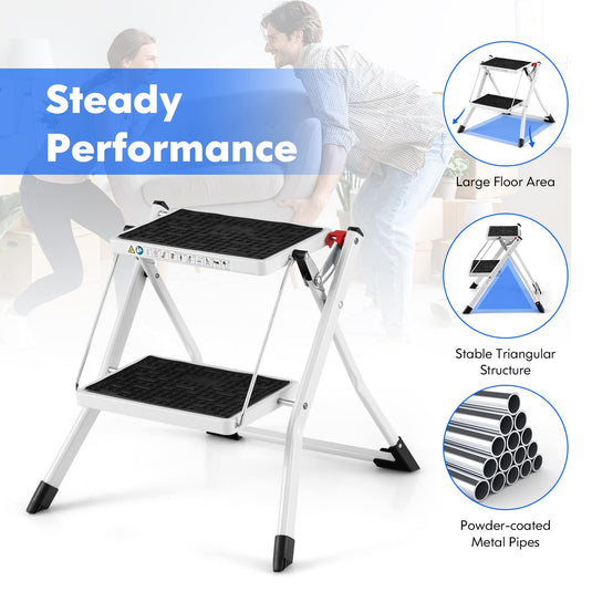 Goplus 2 Step Ladder, Lightweight Folding Step Stool with Anti-Slip Pedals