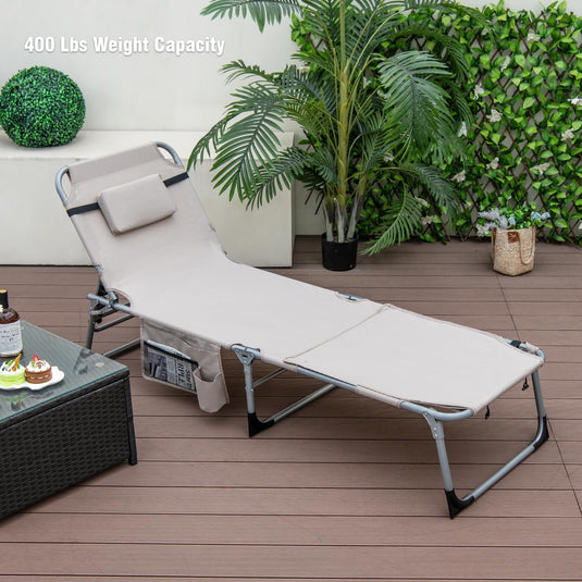 Goplus Lounge Chairs for Outside, 5-Position Tanning Chair w/Face & Arm Hole
