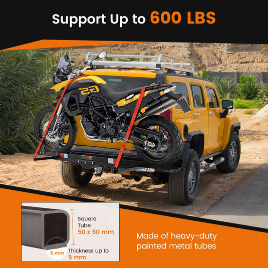 600 LBS Motorcycle Carrier Dirt Bike Rack Hitch Mount Hauler Heavy Duty with Loading Ramp - GoplusUS