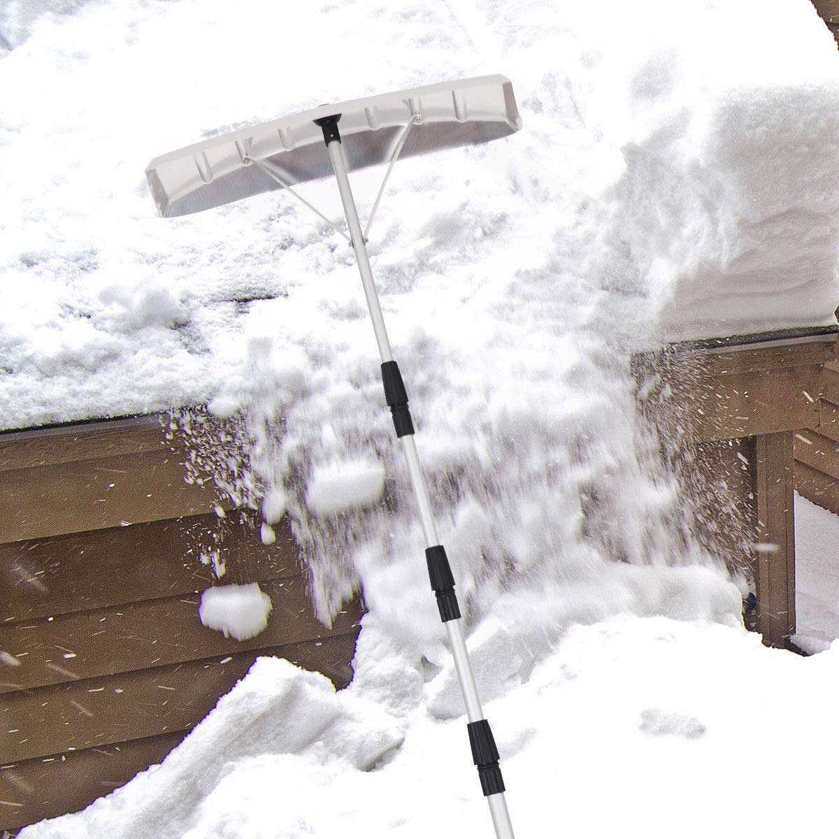 Goplus 21' Snow Roof Rake, Twist-N-Lock Adjustable Snow Shovel with 6 x 25 Blade