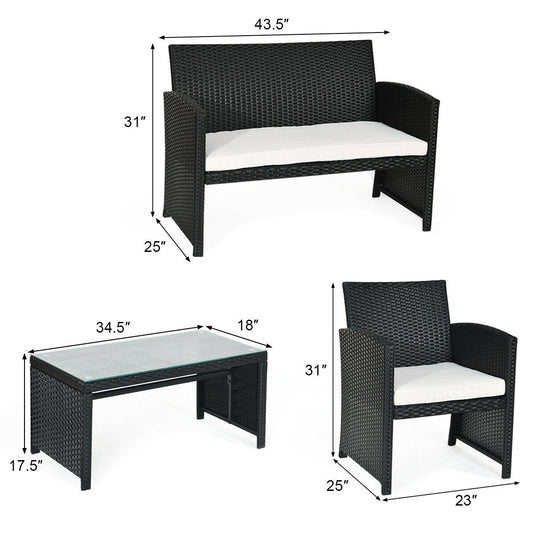 Patio Furniture 4 Pieces Rattan Conversation Sofa Set - GoplusUS