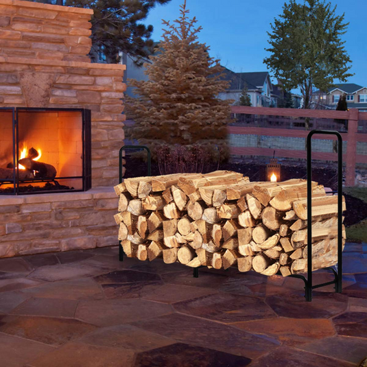 Goplus 8ft Firewood Log Rack, Outdoor Heavy-Duty Firewood Storage Holder w/Sturdy Steel Tubular Frame - GoplusUS