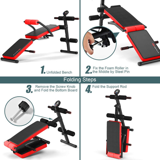 6 in 1 Adjustable Sit Up Bench, Foldable Utility Weight Bench - GoplusUS