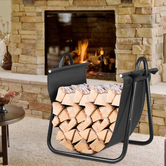 Firewood Log Holder with Canvas Tote Carrier - GoplusUS