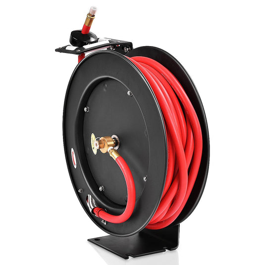 Retractable Air Hose Reel, 3/8" Inch x 50' Ft Wall Mount Auto Rewind Hose-Reel