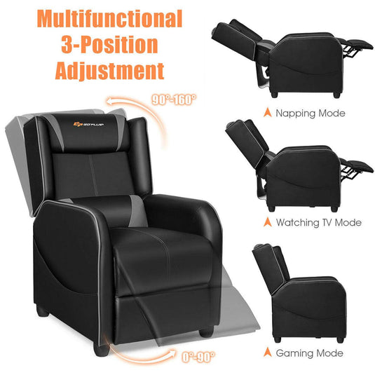 Goplus Massage Gaming Recliner Chair, Racing Style PU Leather Single Recliner Sofa with Footrest - GoplusUS
