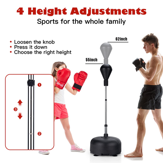 Goplus Punching Bag with Stand for Adults Kids, Freestanding Reflex Speed Bags with 55" x 62.5" Adjustable Height - GoplusUS