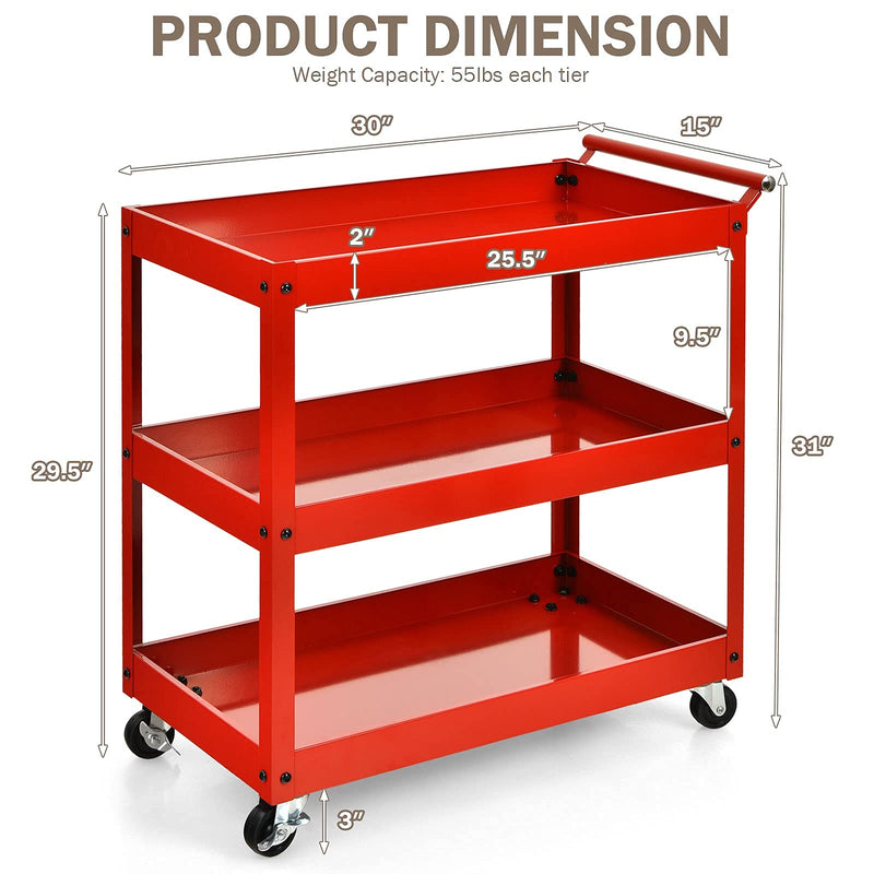 Load image into Gallery viewer, 3-Tier Utility Cart, Heavy Duty Commercial Service Tool Cart w/Lockable Wheels - GoplusUS
