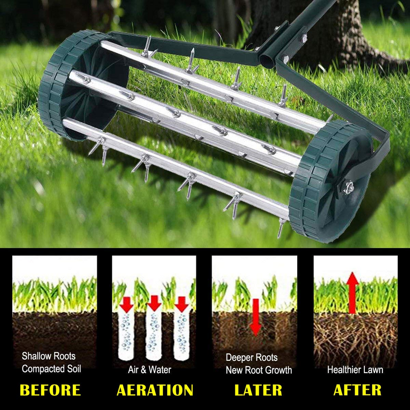 Load image into Gallery viewer, 18-inch Rolling Lawn Aerator Garden Yard Rotary Push Tine Spike Soil Aeration Heavy Duty - GoplusUS
