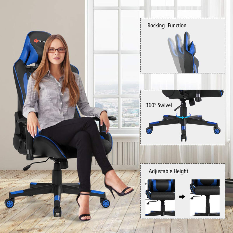 Load image into Gallery viewer, Massage Gaming Chair, Reclining Backrest Handrails and Seat Height Adjustment - GoplusUS
