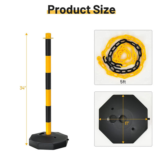 Goplus 6 Pack Delineator Post Cone, Traffic Cones Safety Barrier with Octagonal Fillable Base & 5FT Link Chains (6PCS, Black+Yellow) - GoplusUS
