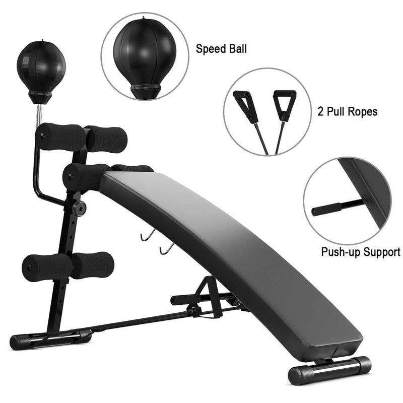 Load image into Gallery viewer, Goplus Adjustable Sit Up Bench, Decline Curved Slant Ab Bench Crunch Board with Speed Ball (Black) - GoplusUS

