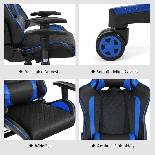 Massage Gaming Chair, Reclining Backrest Handrails and Seat Height Adjustment - GoplusUS