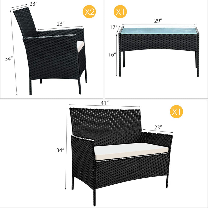 Load image into Gallery viewer, Rattan Sofa Furniture Set Outdoor Garden Patio 4-Piece Cushioned Seat Wicker (Black)
