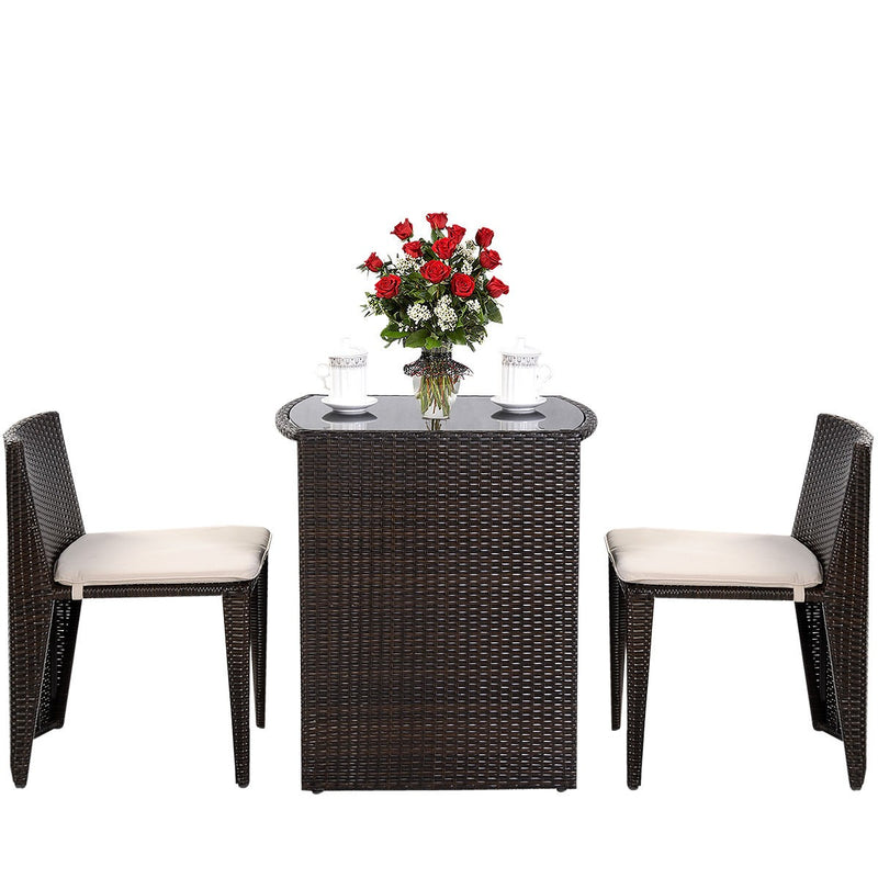 Load image into Gallery viewer, Wicker Bistro Set, Rattan Furniture Set 3 Piece Dining Table
