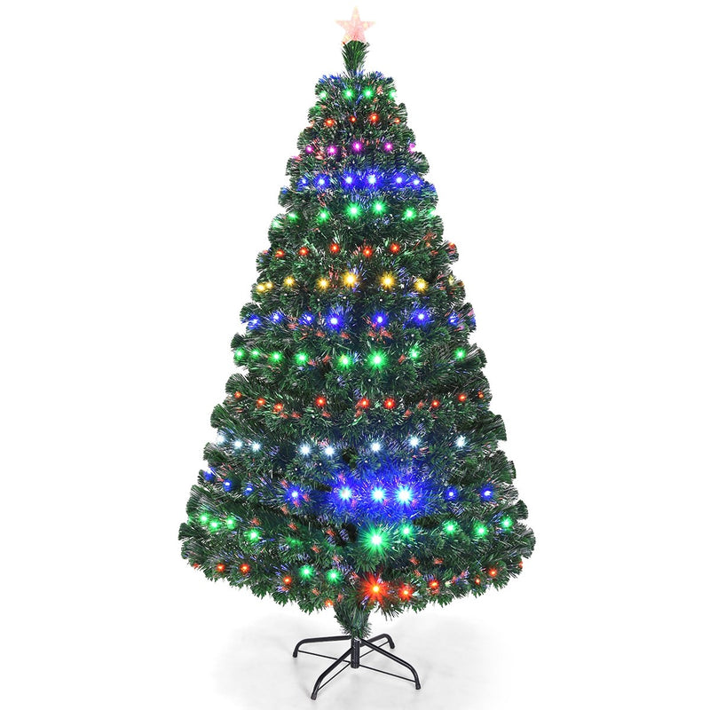Load image into Gallery viewer, Artificial Christmas Tree Pre-Lit Optical Fiber Tree 8 Flash Modes - GoplusUS
