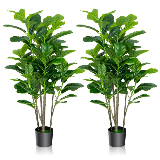Goplus Fake Fiddle Leaf Fig Tree, 2-Pack 51'' Tall Artificial Tree Greenery Plants in Pots W/100 Leaves - GoplusUS