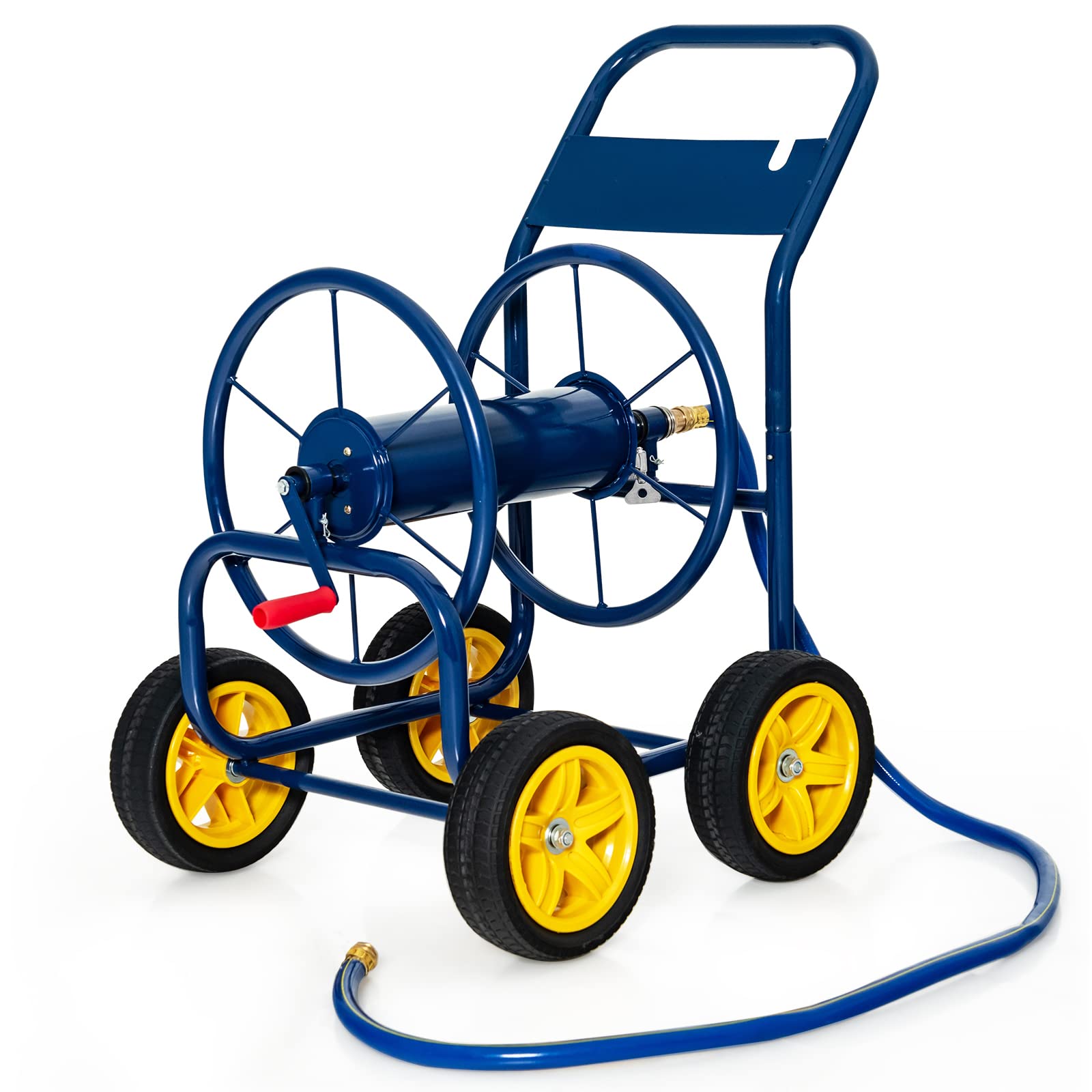 Goplus Garden Hose Reel Cart, Heavy Duty Water Planting Cart w/Non-slip  Crank Handle, 4 Solid Wheels