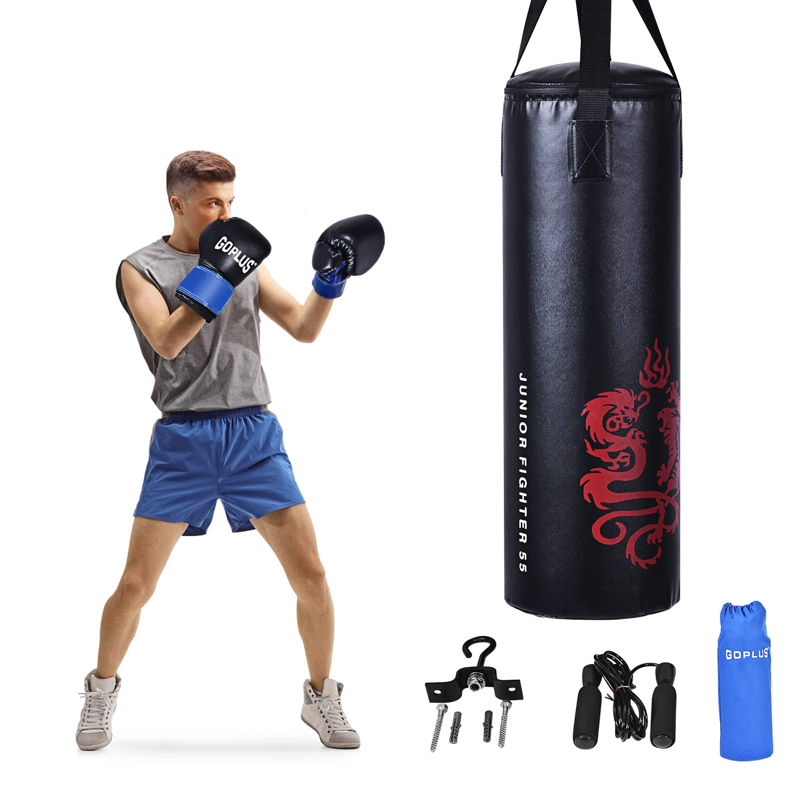 Goplus Punching Bag Set with Gloves, 22LBS/ 40lbs Filled Kick Boxing Bag, Rucksack, Jump Rope