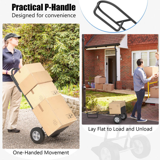 Goplus P-Handle Hand Truck, High Back Sack Barrow with 10" Wheels, Built-in Double Bearings and Foldable Load Plate