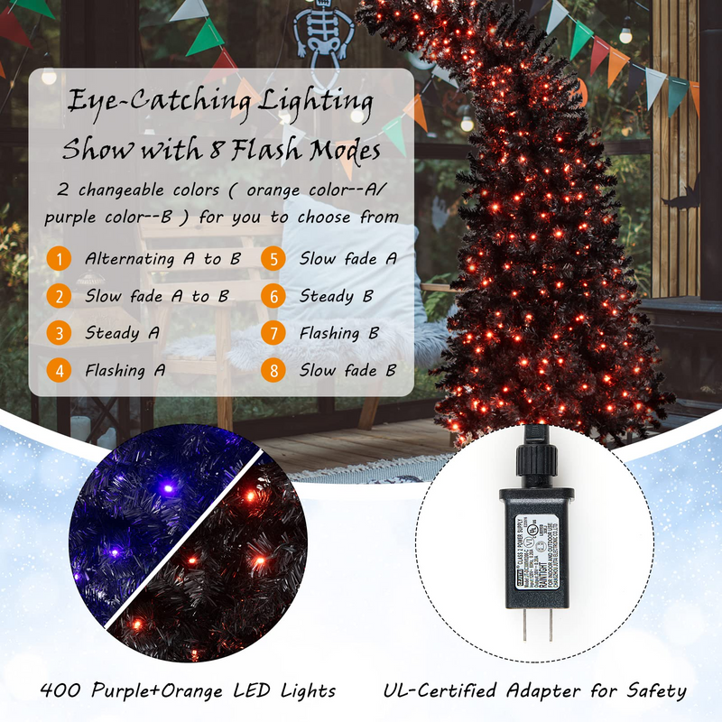 Load image into Gallery viewer, Goplus 7ft Pre-lit Black Halloween Tree, Hinged Artificial Christmas Tree with 1050 Tips, 400 Purple &amp; Orange Lights - GoplusUS

