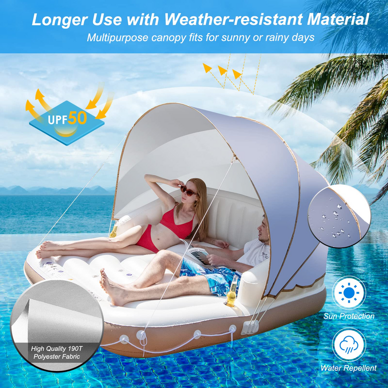 Load image into Gallery viewer, Goplus Inflatable Pool Float with Canopy, 71&quot; x 71&quot; Floating Lounge Island w/UPF50+ Retractable Removable Canopy - GoplusUS
