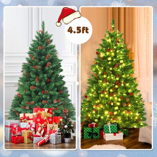 4.5FT Pre-Lit Christmas Tree, with 516 Branch Tips, 300LED Lights - GoplusUS