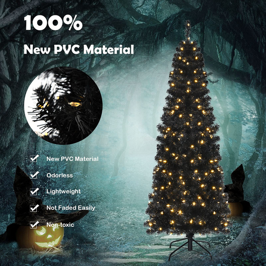 Goplus Black Pencil Christmas Tree, Pre-lit Artificial Halloween Tree - GoplusUS