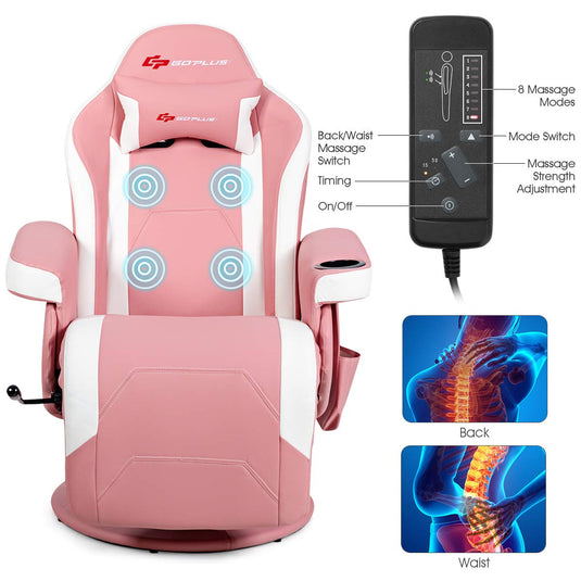 Goplus Gaming Chair and Desk Set, Racing Office Computer Chair with Headrest (Pink) - GoplusUS