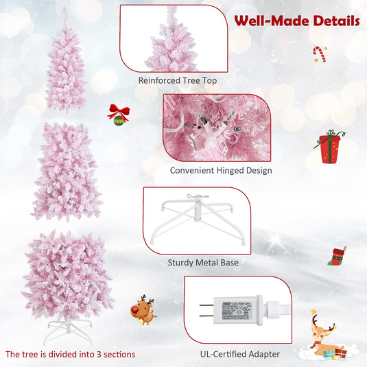 Goplus 7ft Pre-Lit Pencil Christmas Tree, Snow Flocked Artificial Slim Tree with 800 Branch Tips - GoplusUS