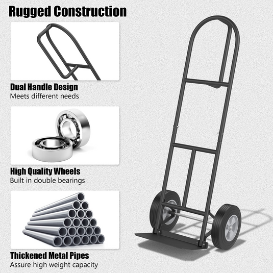 Goplus P-Handle Hand Truck, High Back Sack Barrow with 10" Wheels, Built-in Double Bearings and Foldable Load Plate