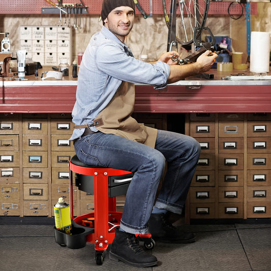 Goplus Rolling Mechanic Stool, Pneumatic Shop Stool Creeper Seat with Removable Padded Seat