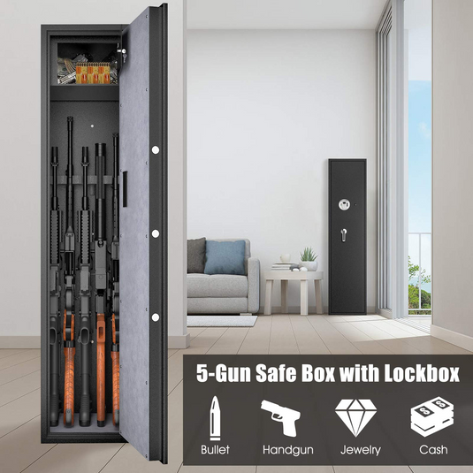 Goplus Rifle Gun Safe, Large Long Gun Safe w/Separate Pistol Lock Box - GoplusUS