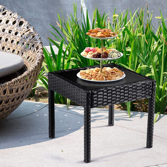 Goplus Rattan Furniture Set for Outdoor Patio Backyard Garden, 3-Piece Wicker Conversation Set - GoplusUS