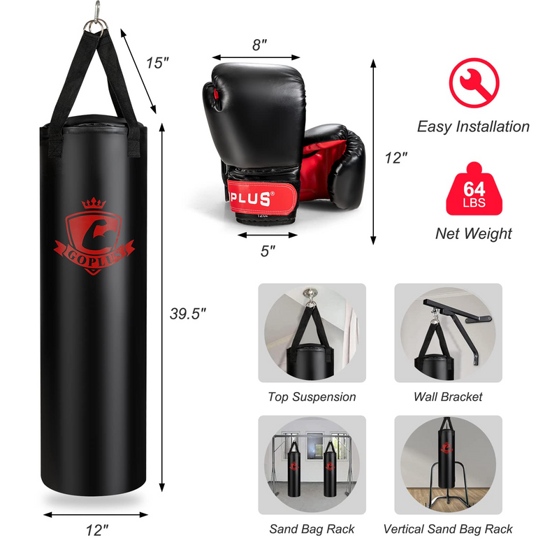 Load image into Gallery viewer, Goplus Punching Bag for Adults, 63LBS Filled Hanging Boxing Bag Set with 12OZ Boxing Gloves &amp; 95&quot; Hand Wraps - GoplusUS
