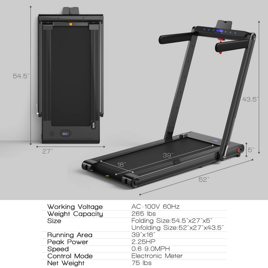 Goplus 2-in-1 Folding Treadmill, 2.25HP Electric Under Desk Treadmill W/LED Display - GoplusUS