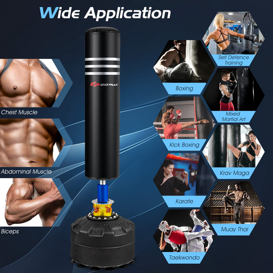 Goplus Freestanding Punching Bag 70", 220lbs Heavy Boxing Bag with Gloves, Shock Absorber, 12 Suction Cup Base - GoplusUS