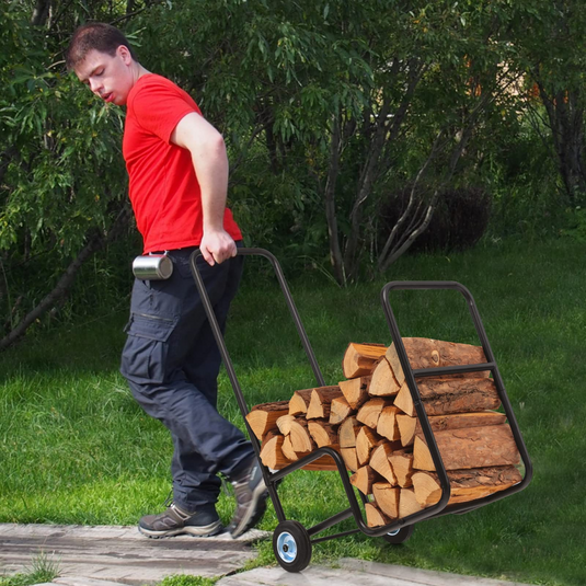Goplus Firewood Log Cart Carrier, Indoor and Outdoor Wood Rack Storage Mover with Anti-Slip and Wear-Resistant Wheels - GoplusUS