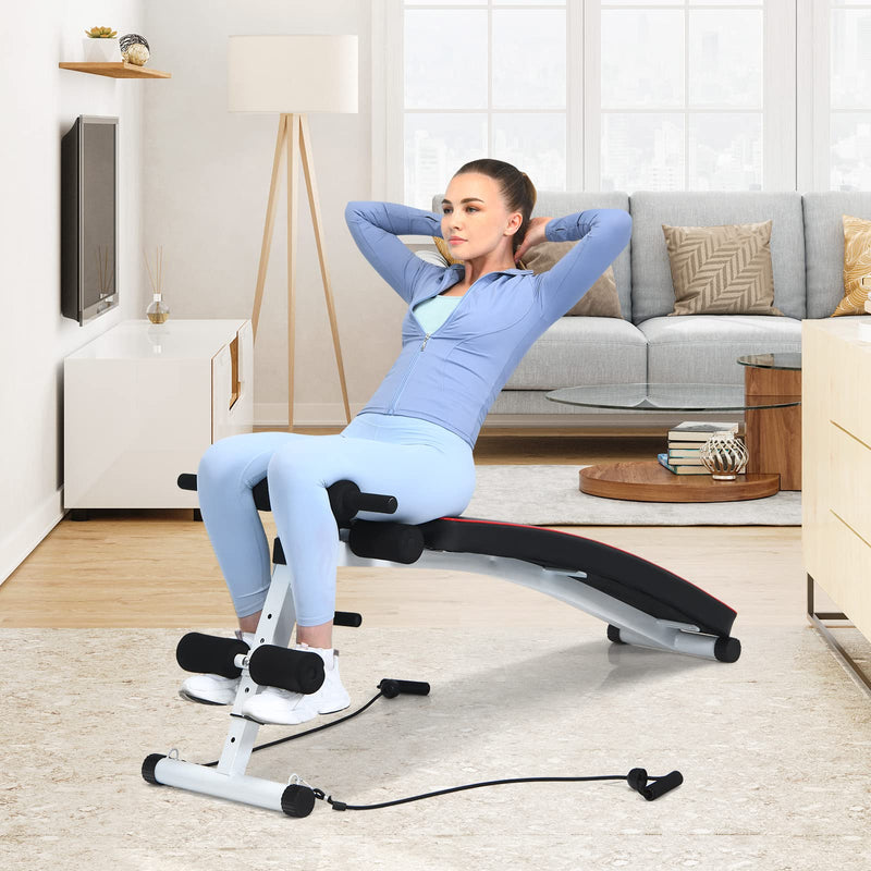 Load image into Gallery viewer, Multifunctional Sit up Bench for Full Body, 3 INCH Thickness Foldable Ab Bench with Detachable Stretch Ropes - GoplusUS
