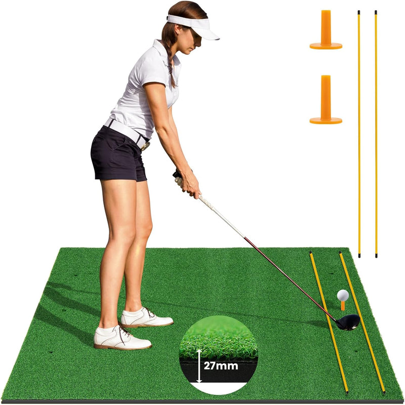 Load image into Gallery viewer, Goplus Golf Mat, 5x3ft/5x4ft Golf Hitting Mat 20/25/27/32mm Thick w/2 Alignment Sticks &amp; 2 Golf Tees
