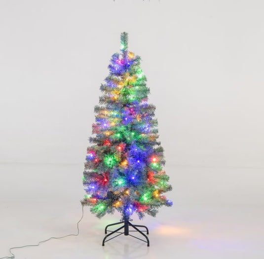 Goplus 4.5ft Pre-Lit Blue Slim Pencil Christmas Tree, with 100 Warm White & Multicolored LED Lights, 9 Modes, 256 Branch Tips