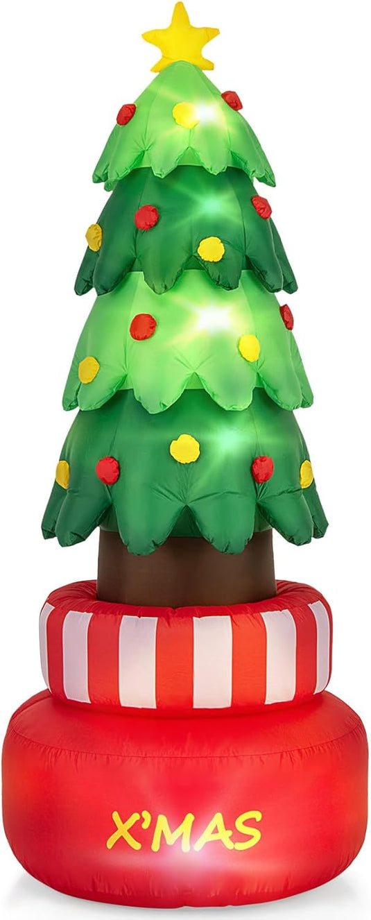 Goplus 8FT Tall Christmas Inflatables, LED Lighted Xmas Inflatable Rotating Tree Freestanding