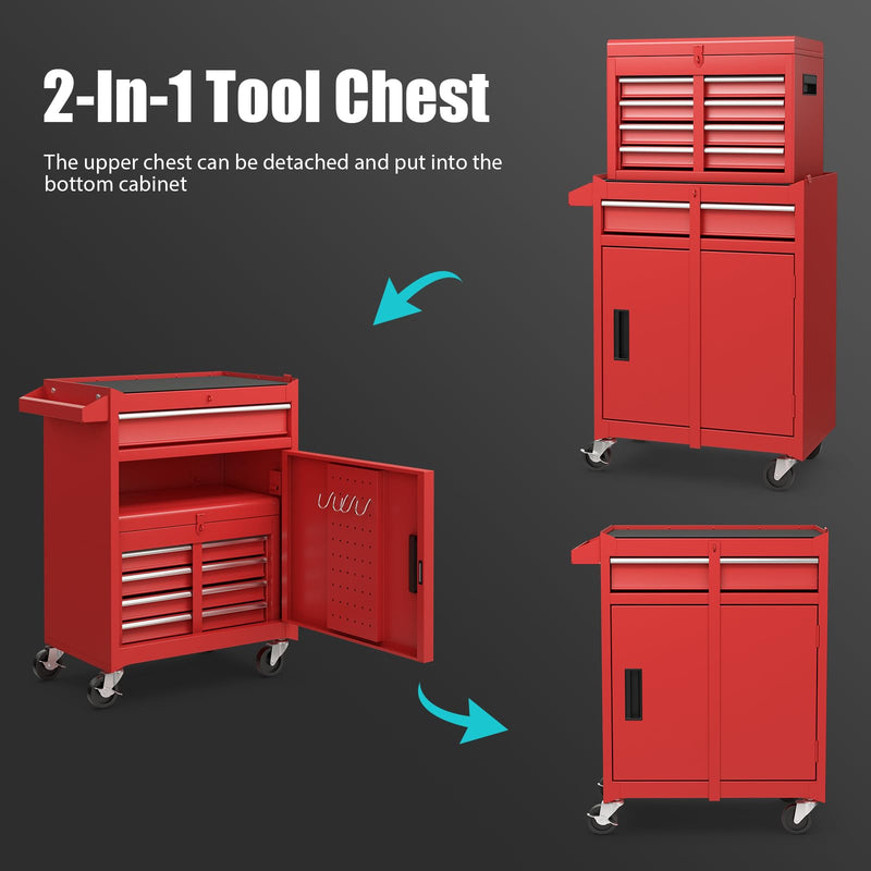 Load image into Gallery viewer, Goplus Tool Chest, 5 Drawers Rolling Tool Cabinet with Detachable Top Toolbox, Universal Lockable Wheels, Lock Bar, Protective Liner &amp; Tool Rack, Metal Tool Storage Cart, Tool Box for Garage Workshop
